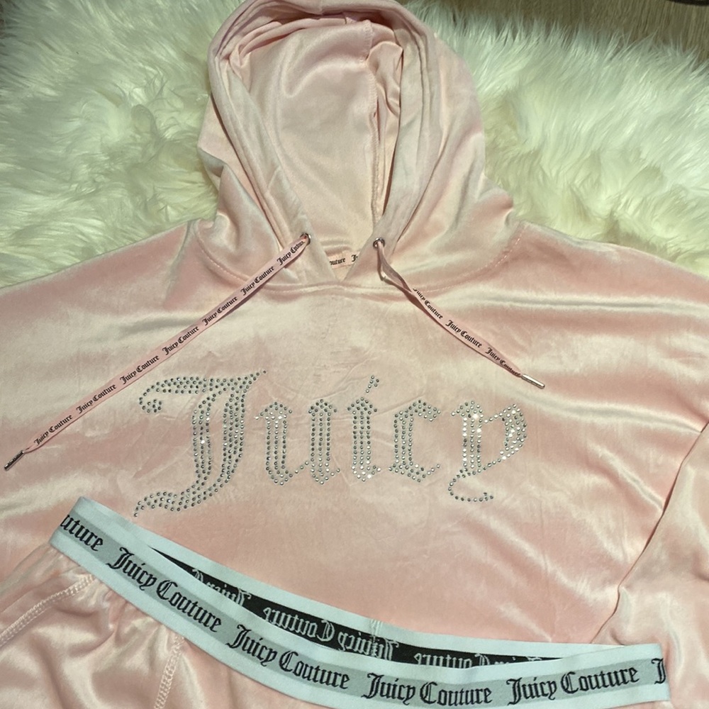 Juicy Couture Women’s Track suit Hoodie and Pants Pink Velour Size Large NWT